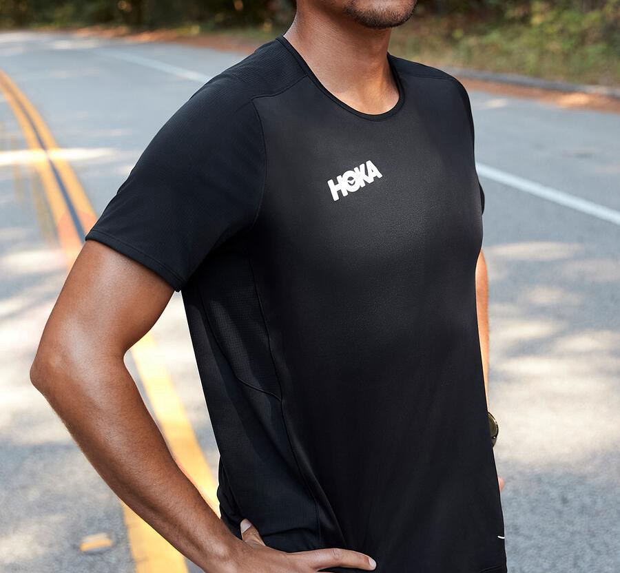 Top Hoka One One Hombre - Performance Short Sleeve - Negras - EVW081653